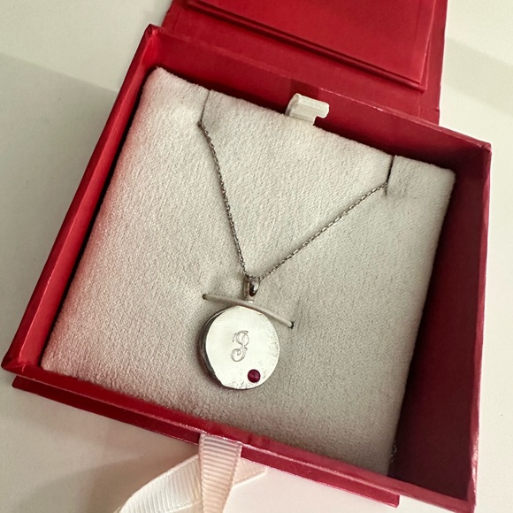 Red Envelope Initial J Ruby Sterling Silver Necklace - Picture 2 of 3